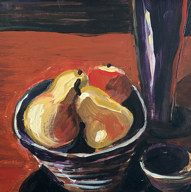 Pears in a bow acrylic on board